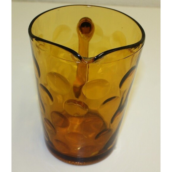 Vintage MOD MCM Amber Retro Solid Glass Water Tea Polka Dot Pitcher Rare - Picture 4 of 6